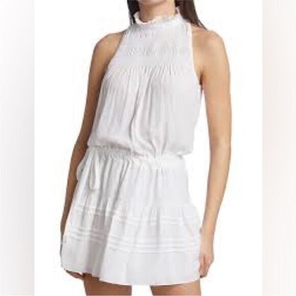 Ramy Brook Flynn White Smocked Mini Dress | Size M - Picture 1 of 10